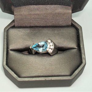Sterling Silver Aquamarine & CZ Ring